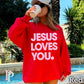Jesus Loves You Crewneck Sweatshirt Red / Small