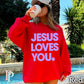 Jesus Loves You Crewneck Sweatshirt Red / Small