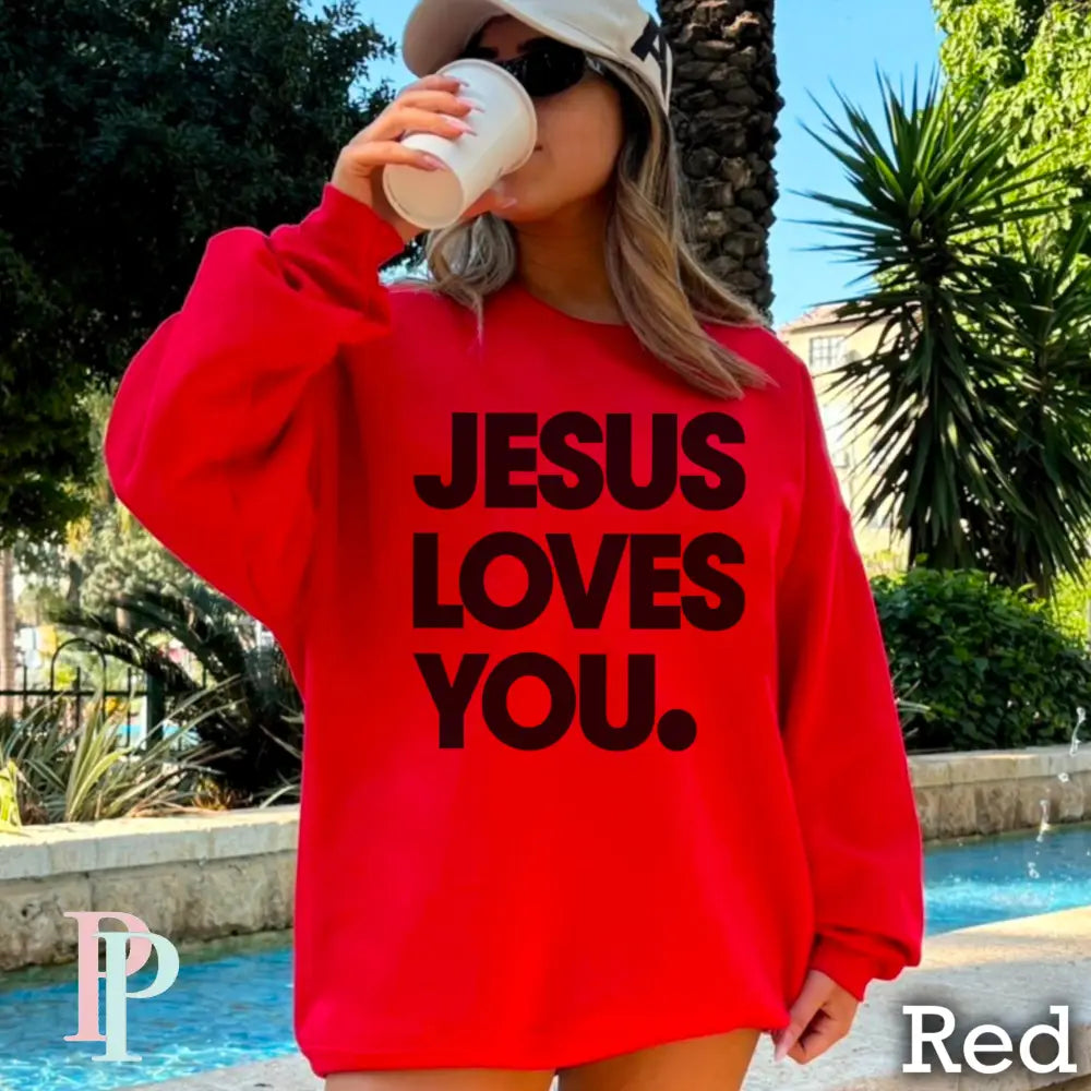 Jesus Loves You Crewneck Sweatshirt Red / Small