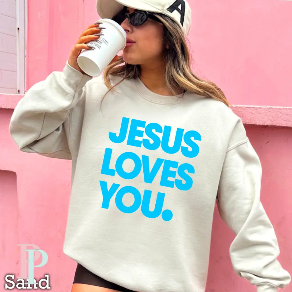 Jesus Loves You Crewneck Sweatshirt Sand / Small