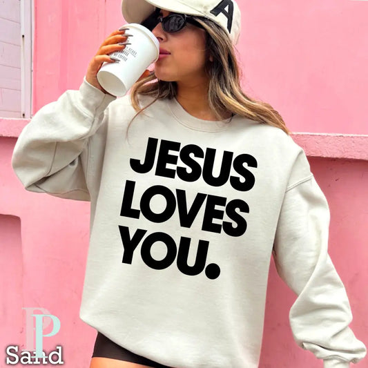 Jesus Loves You Crewneck Sweatshirt Sand / Small