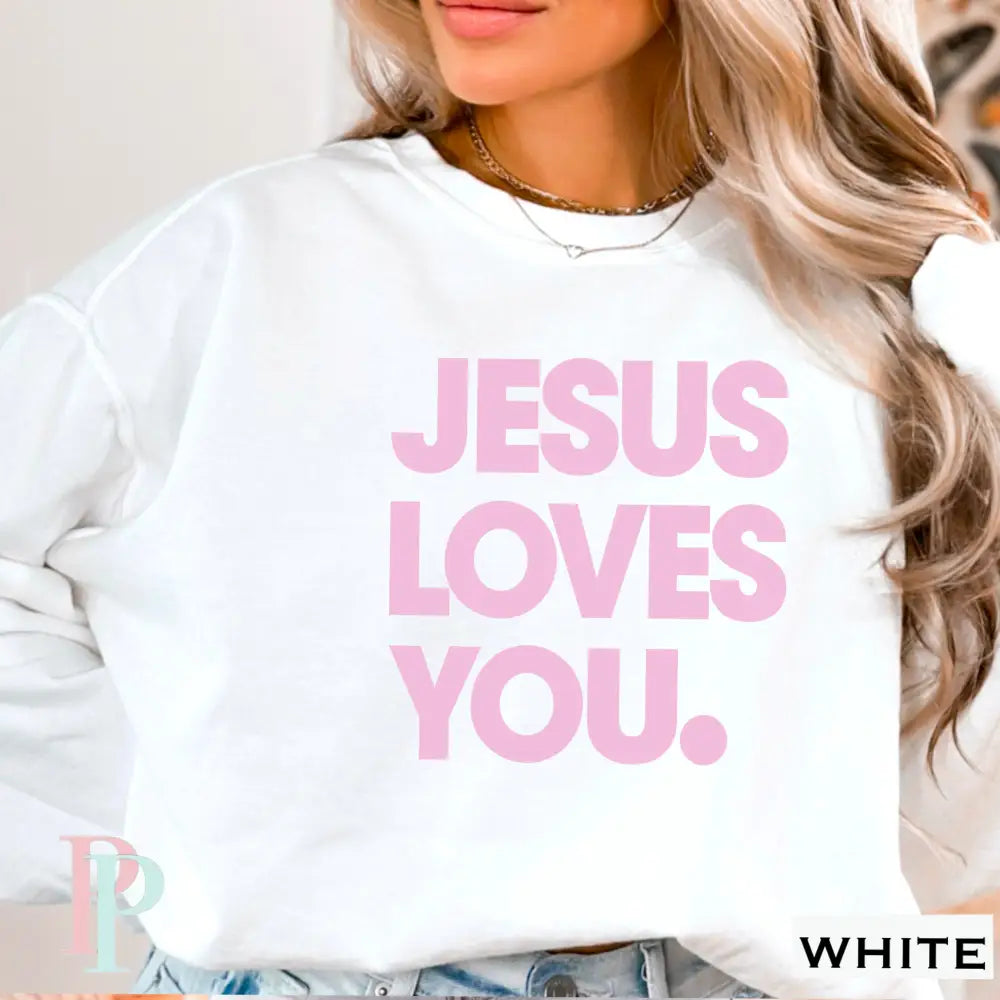 Jesus Loves You Crewneck Sweatshirt White / Small