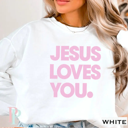 Jesus Loves You Crewneck Sweatshirt White / Small