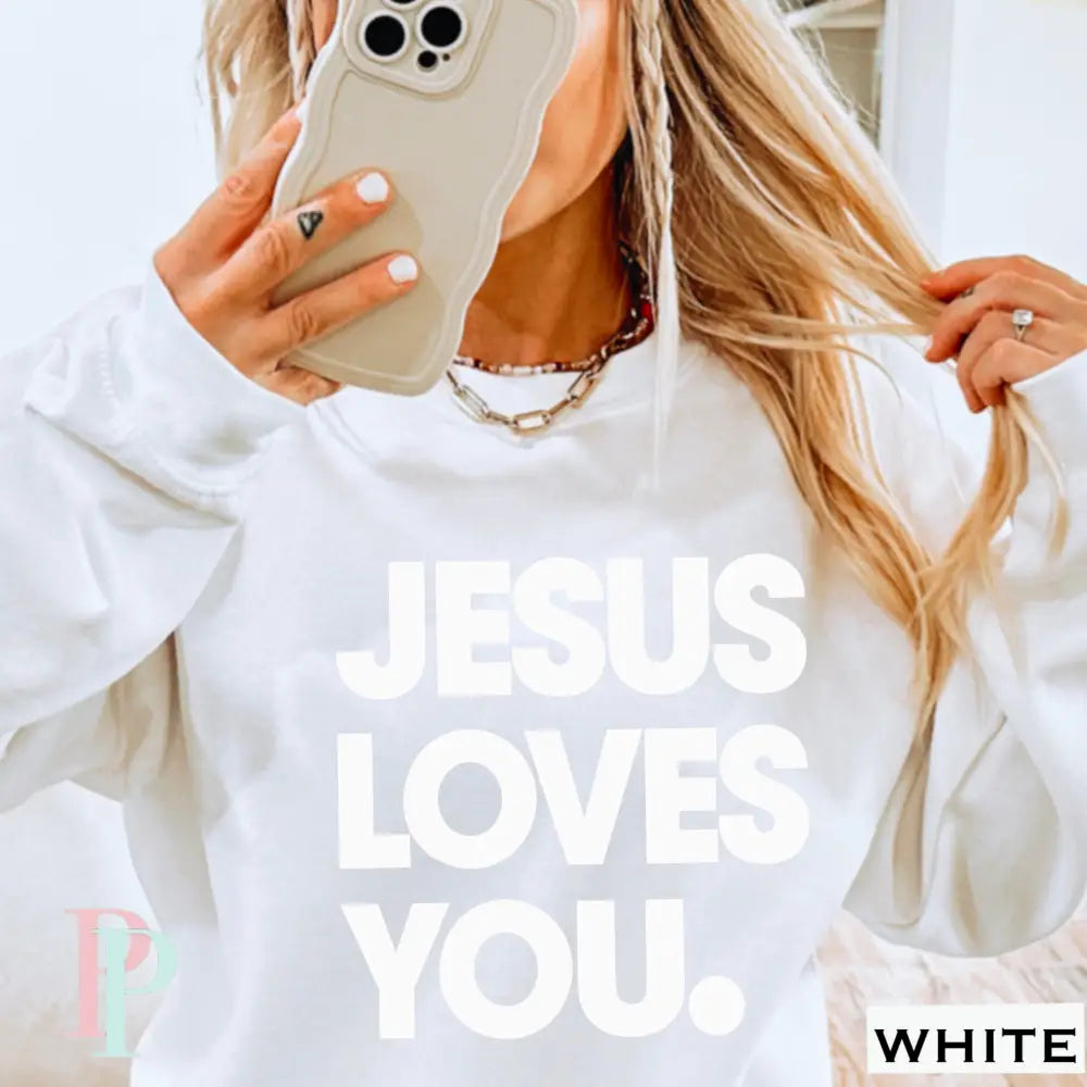 Jesus Loves You Crewneck Sweatshirt White / Small