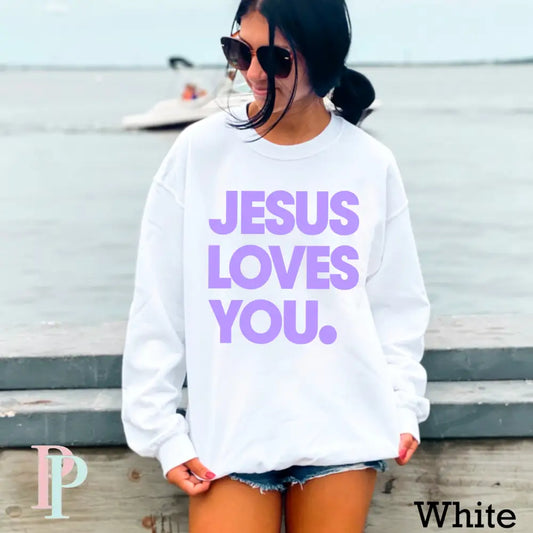 Jesus Loves You Crewneck Sweatshirt White / Small