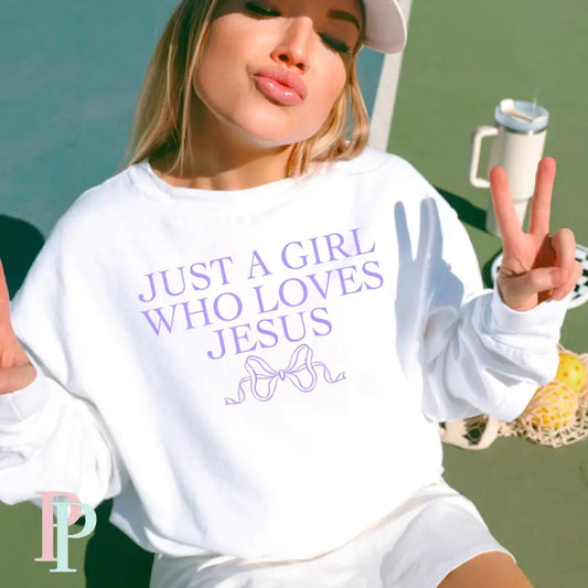 Just A Girl Who Loves Jesus Coquette Bow Screen Print Transfer