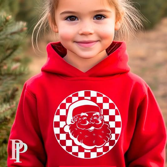 Kids Checkered Santa Hoodie Large