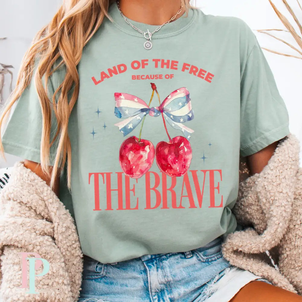 Land Of The Free Because Of The Brave Comfort Color Graphic Tee SMALL / BAY