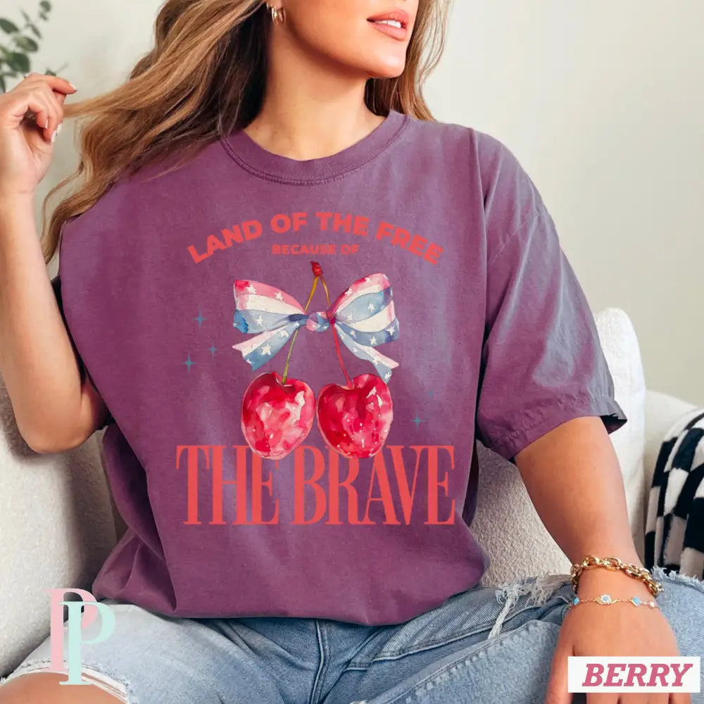 Land Of The Free Because Of The Brave Comfort Color Graphic Tee SMALL / BERRY