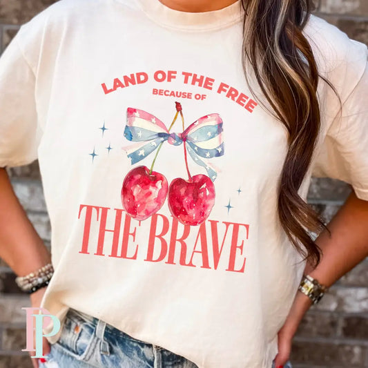Land Of The Free Because Of The Brave Comfort Color Graphic Tee SMALL / IVORY