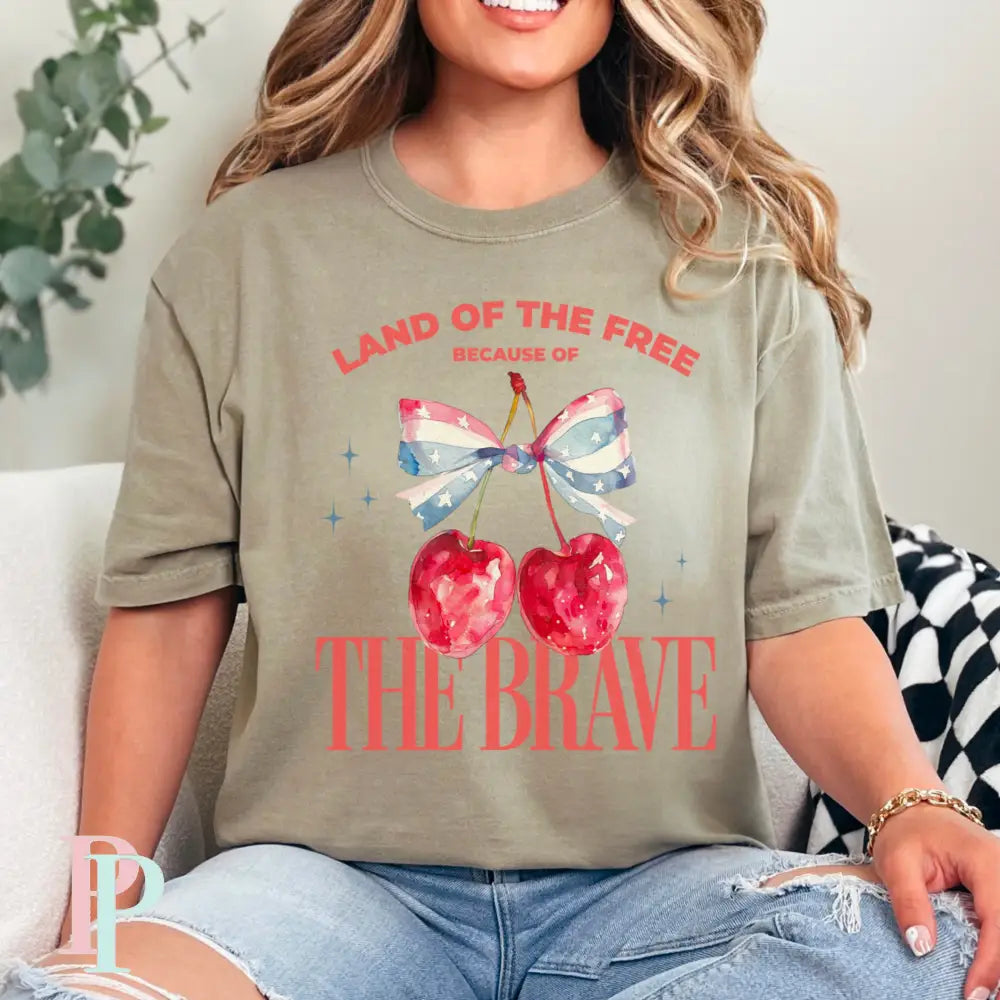 Land Of The Free Because Of The Brave Comfort Color Graphic Tee SMALL / KHAKI