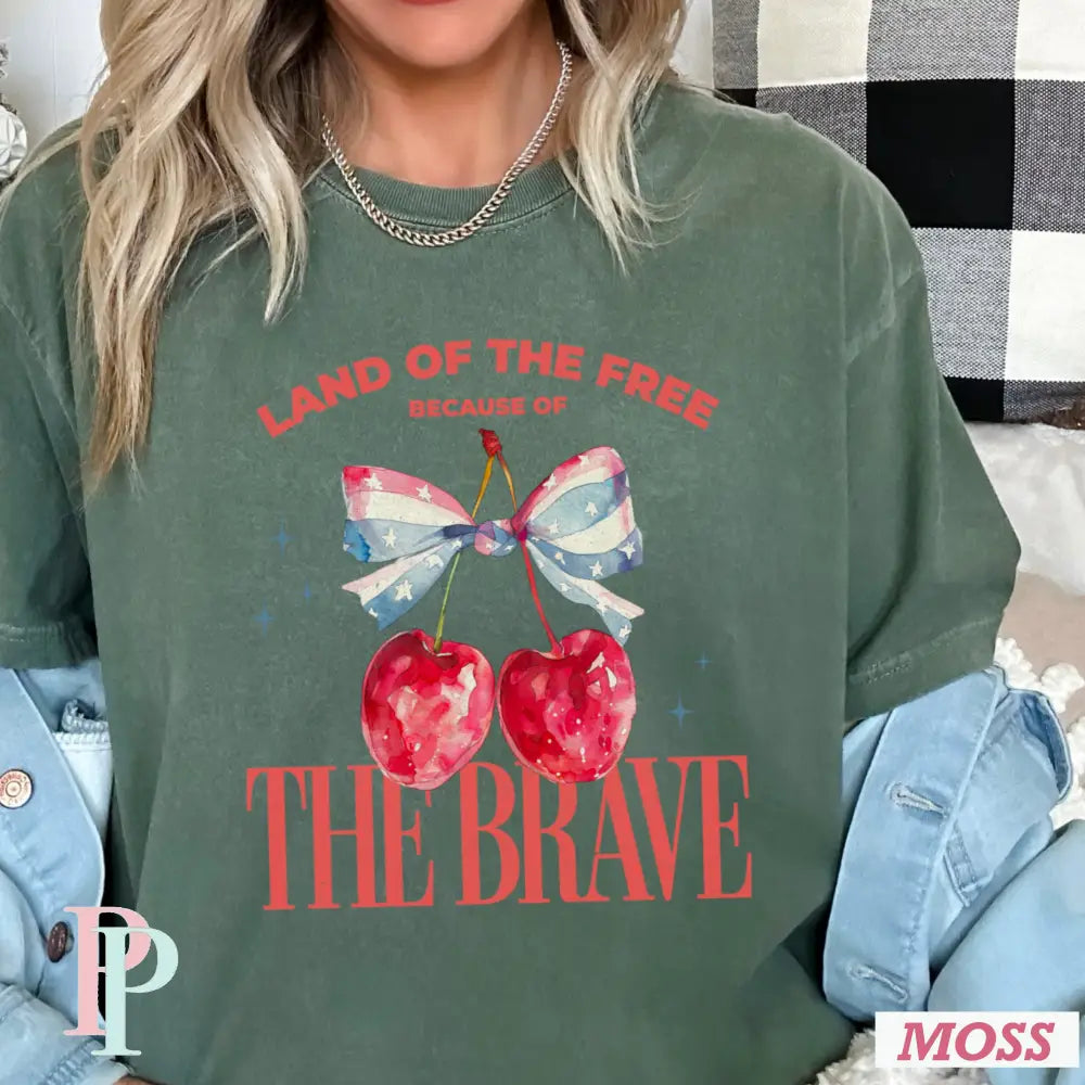 Land Of The Free Because Of The Brave Comfort Color Graphic Tee SMALL / MOSS