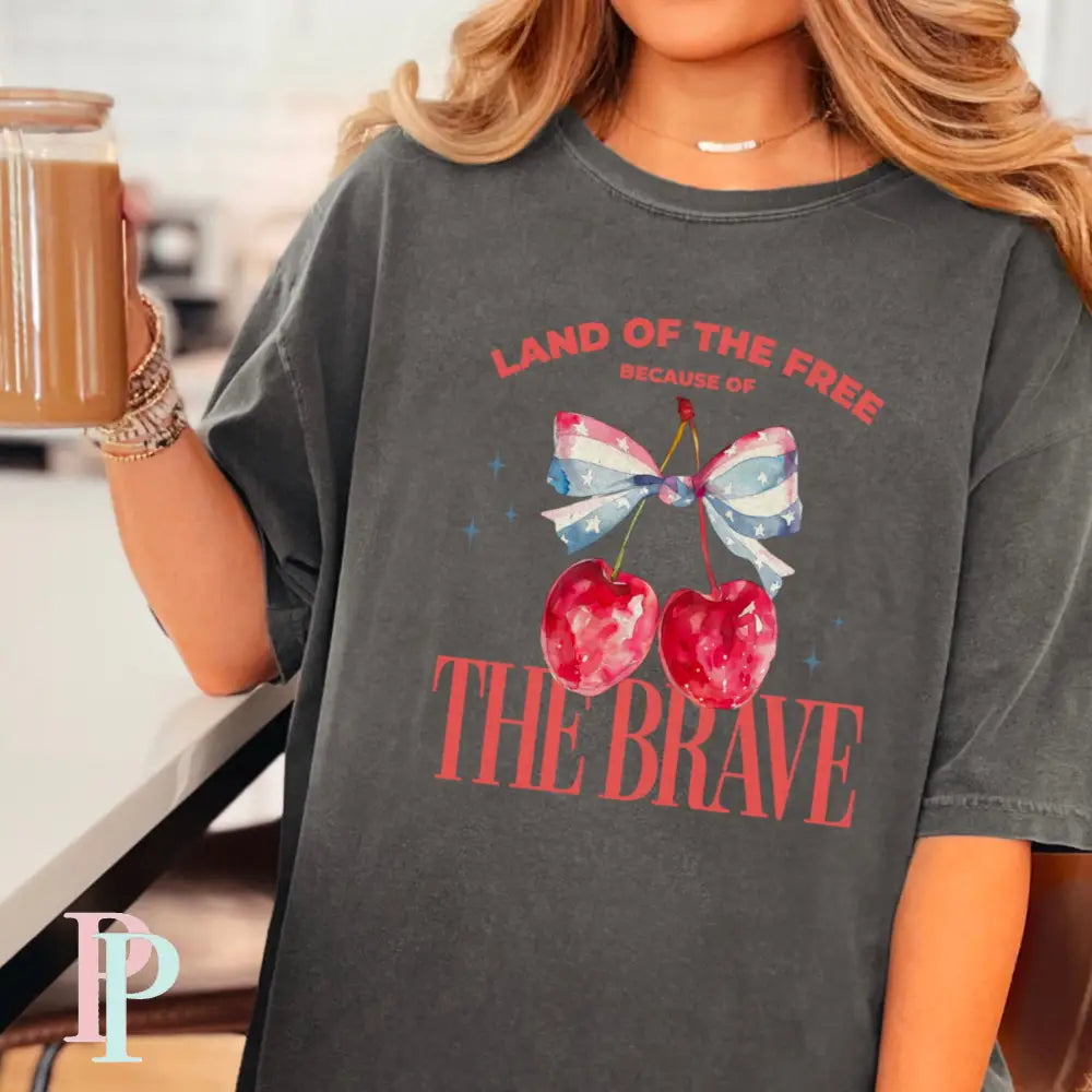 Land Of The Free Because Of The Brave Comfort Color Graphic Tee SMALL / PEPPER