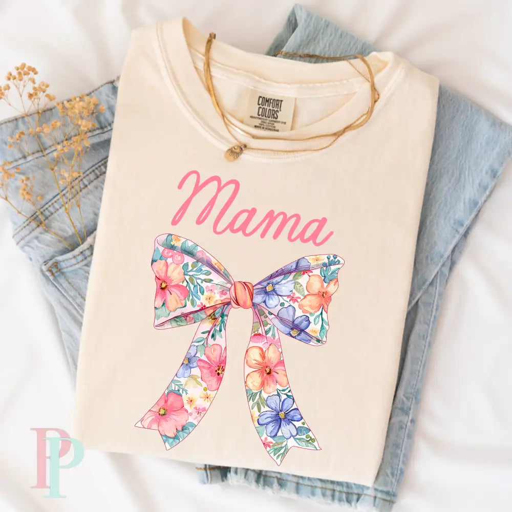 Mama Floral Coquette Bow Comfort Color Graphic Tee
