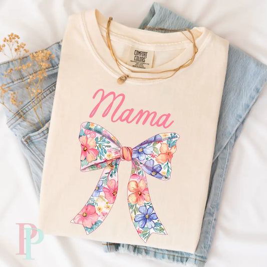 Mama Floral Coquette Bow Comfort Color Graphic Tee