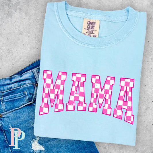 Mama Pink Checked Comfort Color Graphic Tee