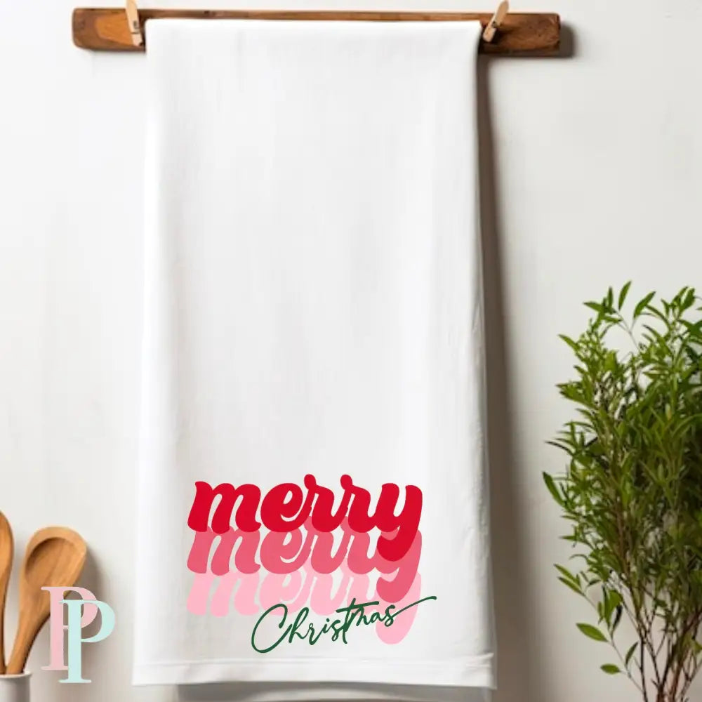 Merry Christmas Retro Stacked Tea Towel / Infant DTF Transfer
