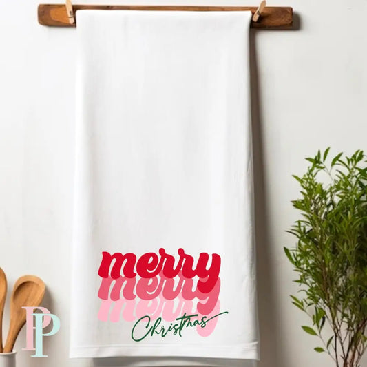 Merry Christmas Retro Stacked Tea Towel / Infant DTF Transfer