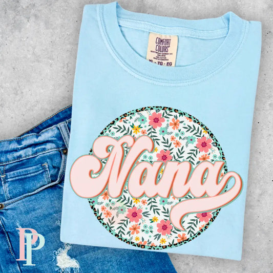 Nana Floral Frame Comfort Color Graphic Tee
