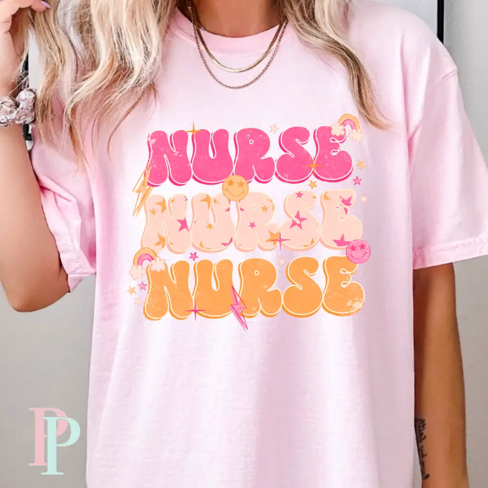 Nurse Retro Stacked Comfort Color Graphic Tee