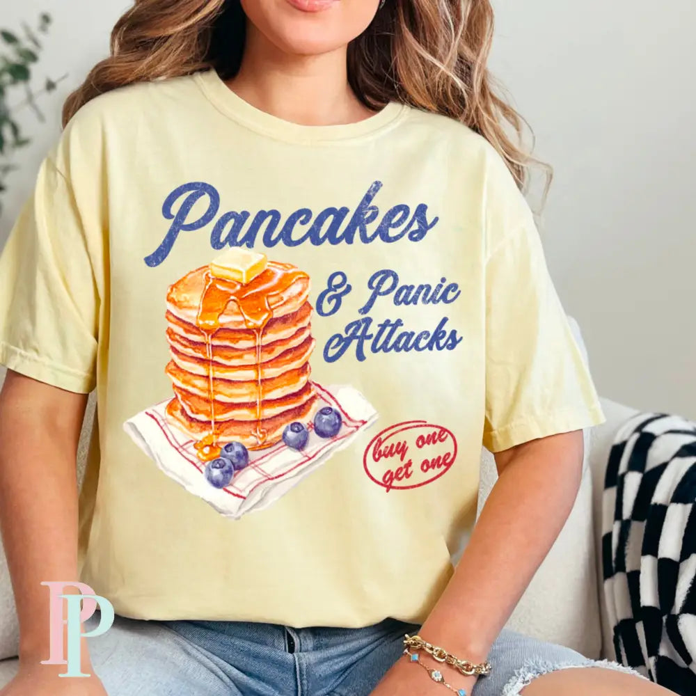 Pancakes & Panic Attacks Comfort Color Graphic Tee SMALL / BANANA