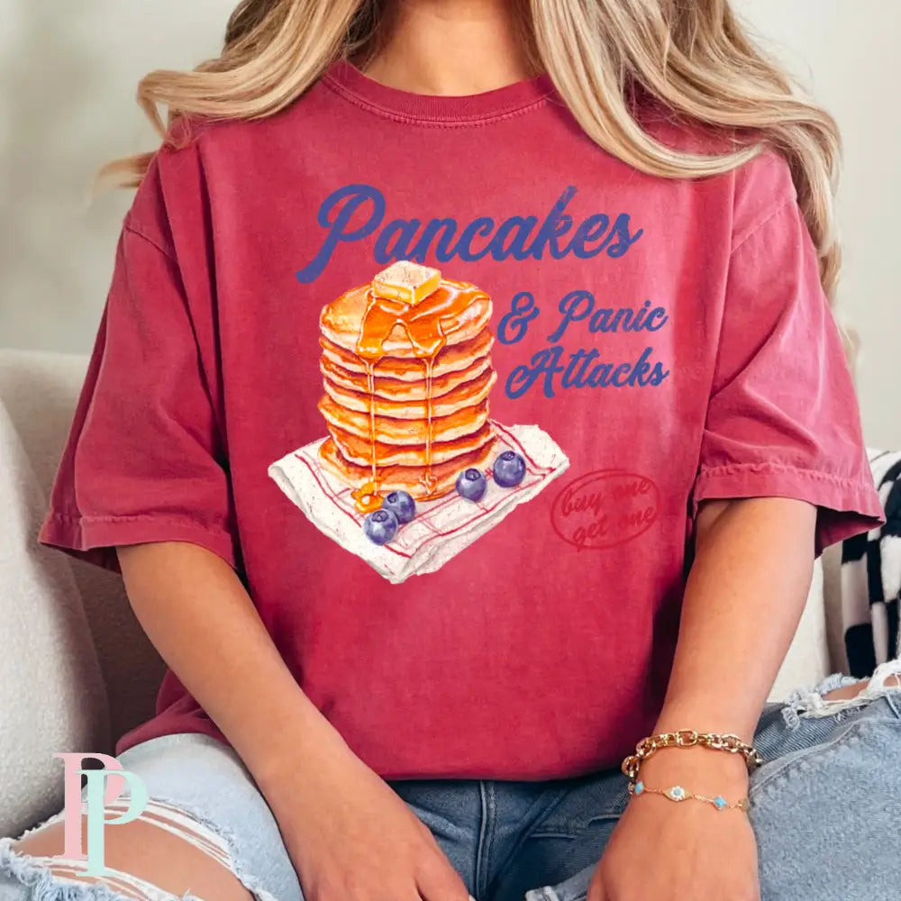 Pancakes & Panic Attacks Comfort Color Graphic Tee SMALL / CRIMSON