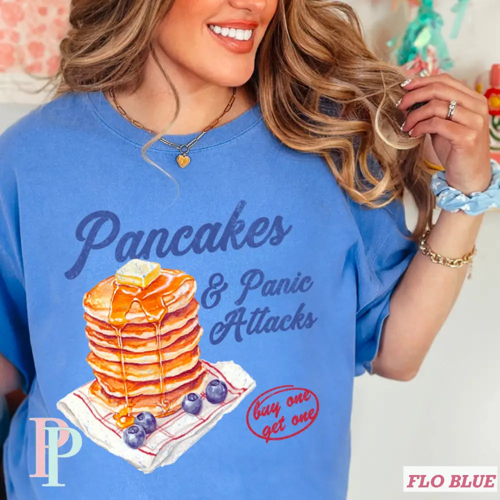 Pancakes & Panic Attacks Comfort Color Graphic Tee SMALL / FLO BLUE