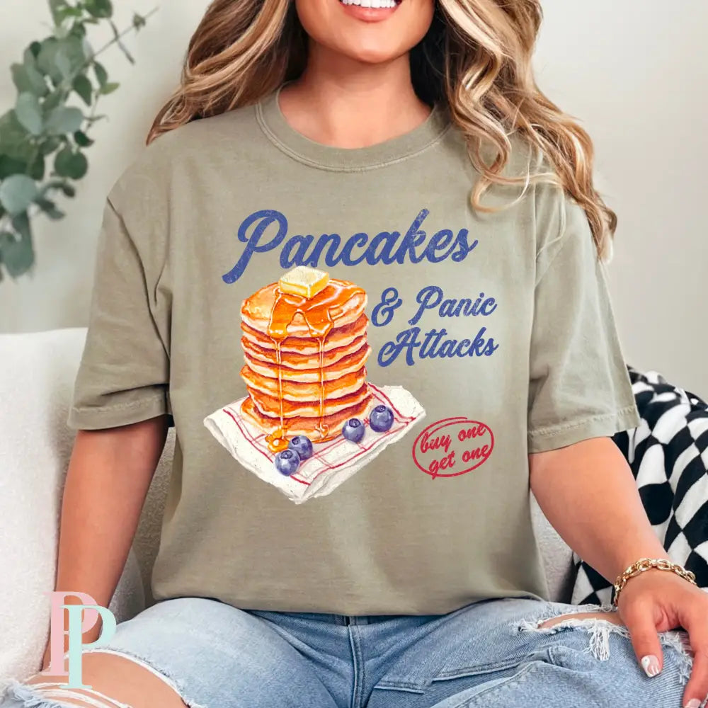 Pancakes & Panic Attacks Comfort Color Graphic Tee SMALL / KHAKI