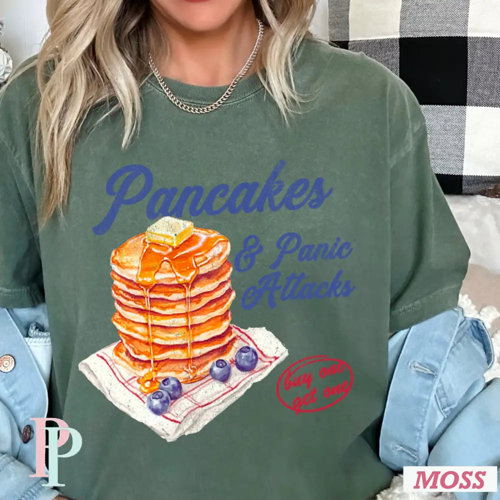 Pancakes & Panic Attacks Comfort Color Graphic Tee SMALL / MOSS