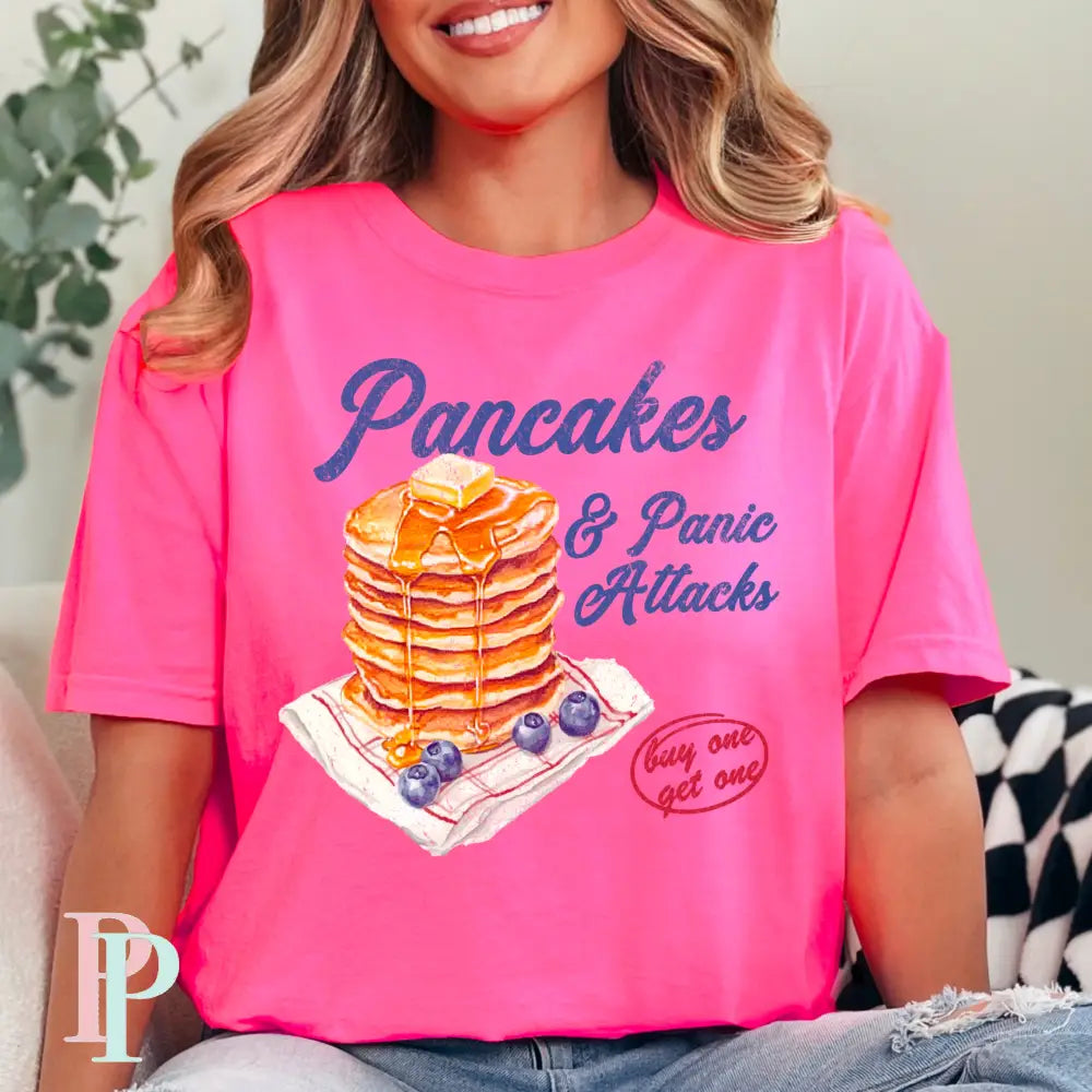 Pancakes & Panic Attacks Comfort Color Graphic Tee SMALL / NEON PINK