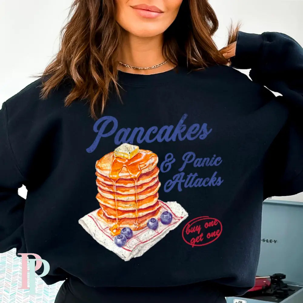 Pancakes & Panic Attacks Crewneck Sweatshirt Black / Small