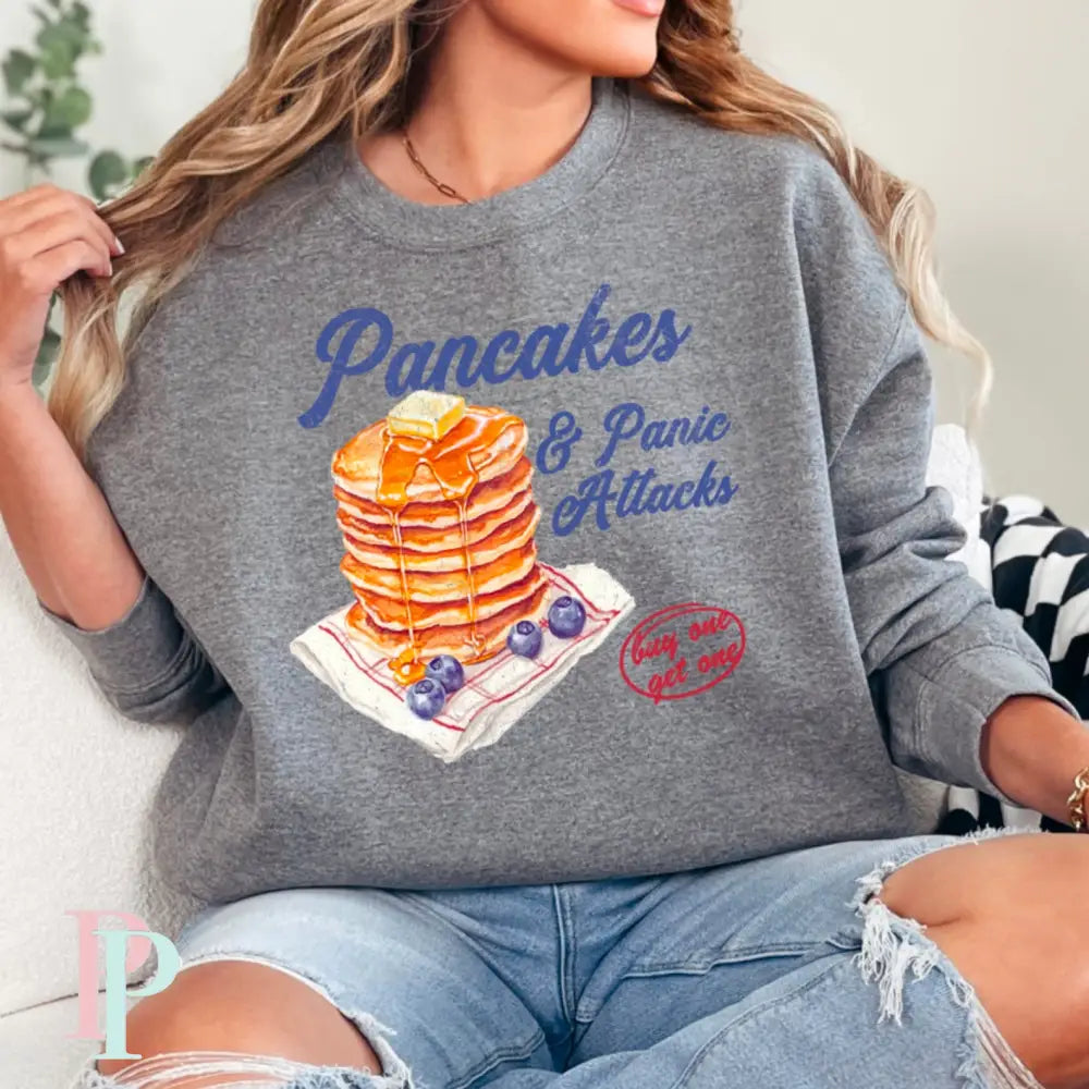 Pancakes & Panic Attacks Crewneck Sweatshirt Dark Heather Gray / Small