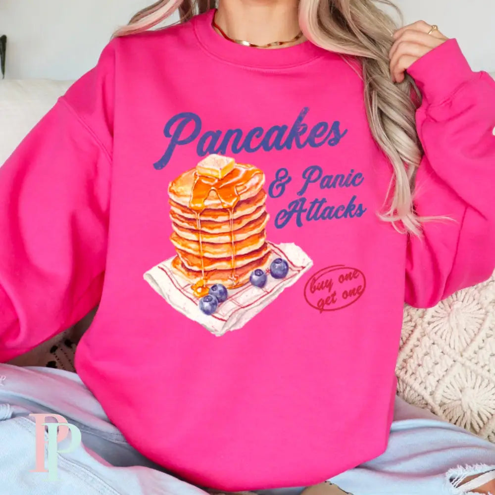 Pancakes & Panic Attacks Crewneck Sweatshirt Hot Pink / Small
