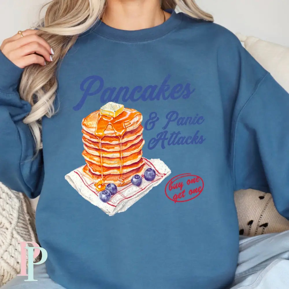 Pancakes & Panic Attacks Crewneck Sweatshirt Indigo / Small