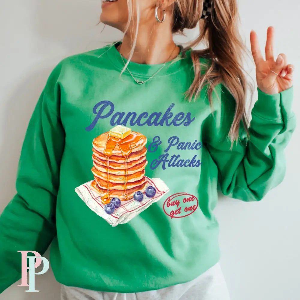 Pancakes & Panic Attacks Crewneck Sweatshirt Irish Green / Small