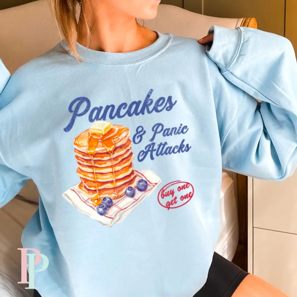 Pancakes & Panic Attacks Crewneck Sweatshirt Light Blue / Small