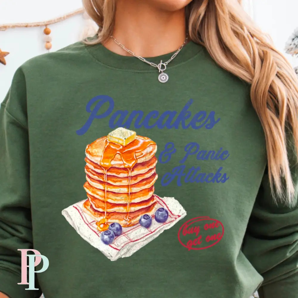 Pancakes & Panic Attacks Crewneck Sweatshirt Military Green / Small