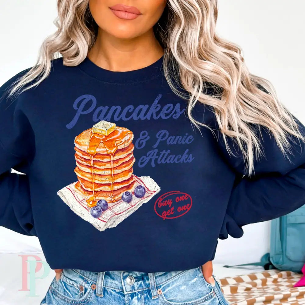 Pancakes & Panic Attacks Crewneck Sweatshirt Navy / Small
