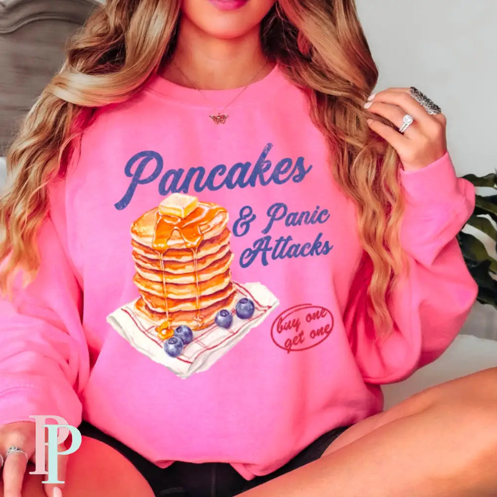 Pancakes & Panic Attacks Crewneck Sweatshirt Neon Pink / Small