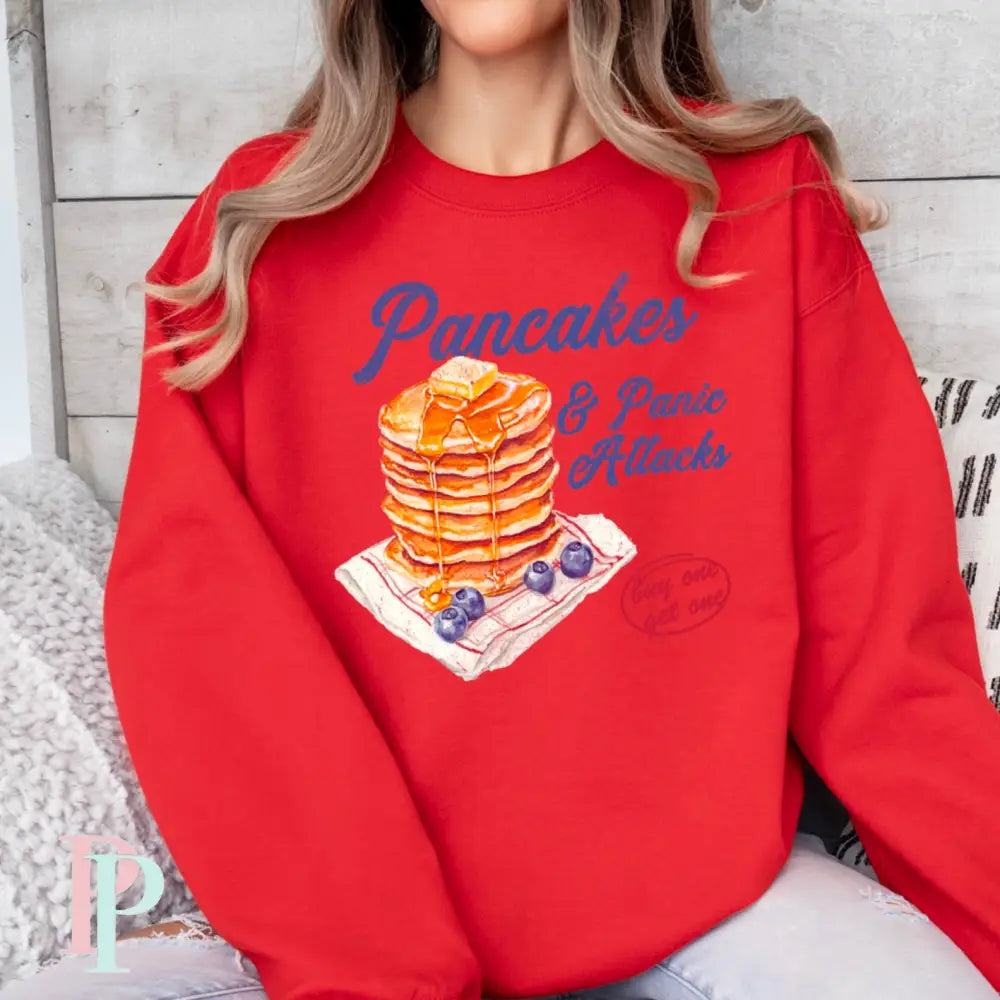 Pancakes & Panic Attacks Crewneck Sweatshirt Red / Small