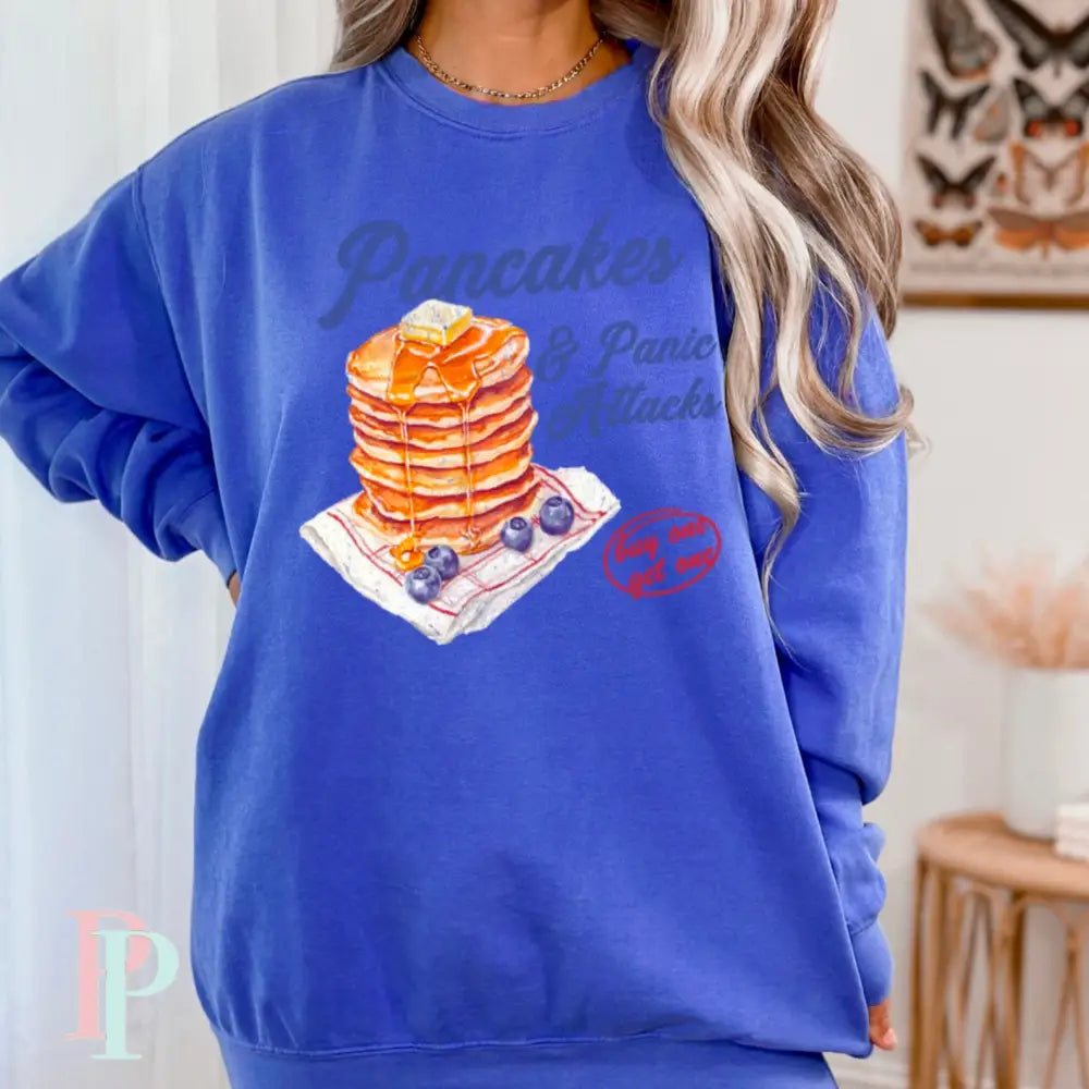 Pancakes & Panic Attacks Crewneck Sweatshirt Royal Blue / Small