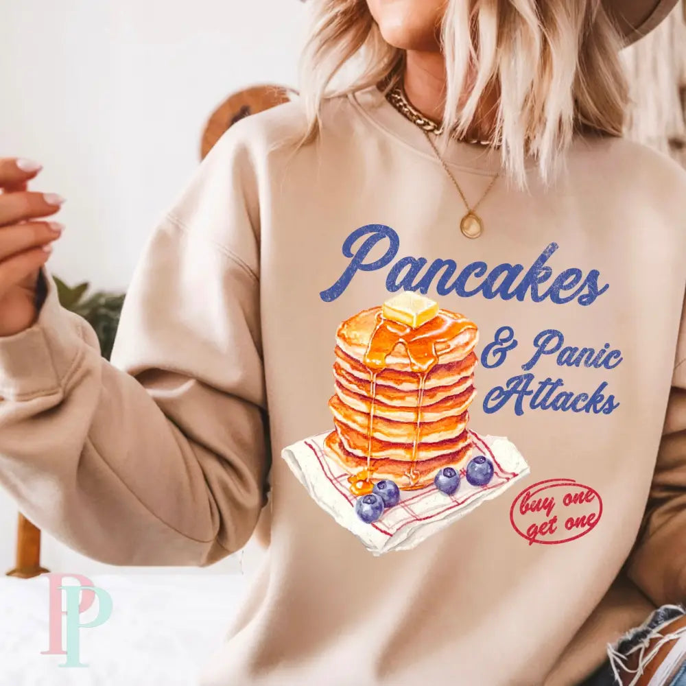 Pancakes & Panic Attacks Crewneck Sweatshirt Sand / Small