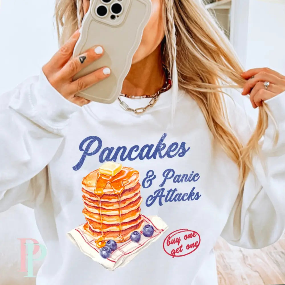 Pancakes & Panic Attacks Crewneck Sweatshirt White / Small