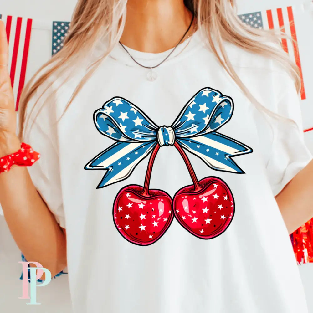 Patriotic Cherries Coquette Comfort Color Graphic Tee