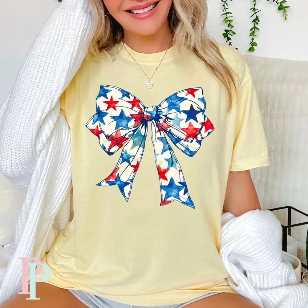 Patriotic Coquette Bow Comfort Color Graphic Tee BANANA / SMALL