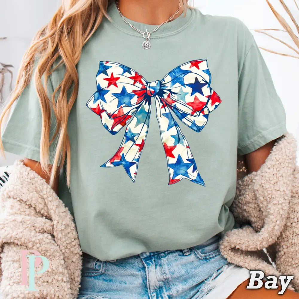 Patriotic Coquette Bow Comfort Color Graphic Tee BAY / SMALL
