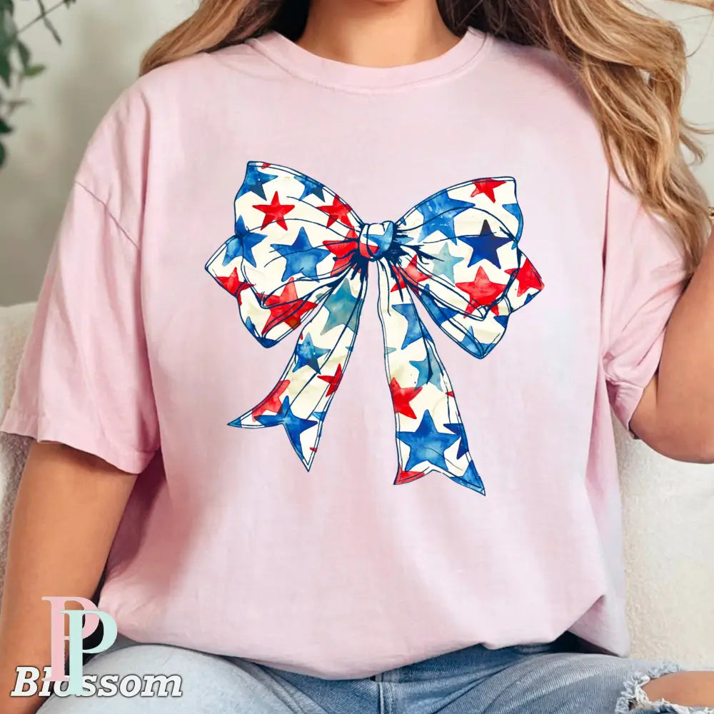 Patriotic Coquette Bow Comfort Color Graphic Tee BLOSSOM / SMALL