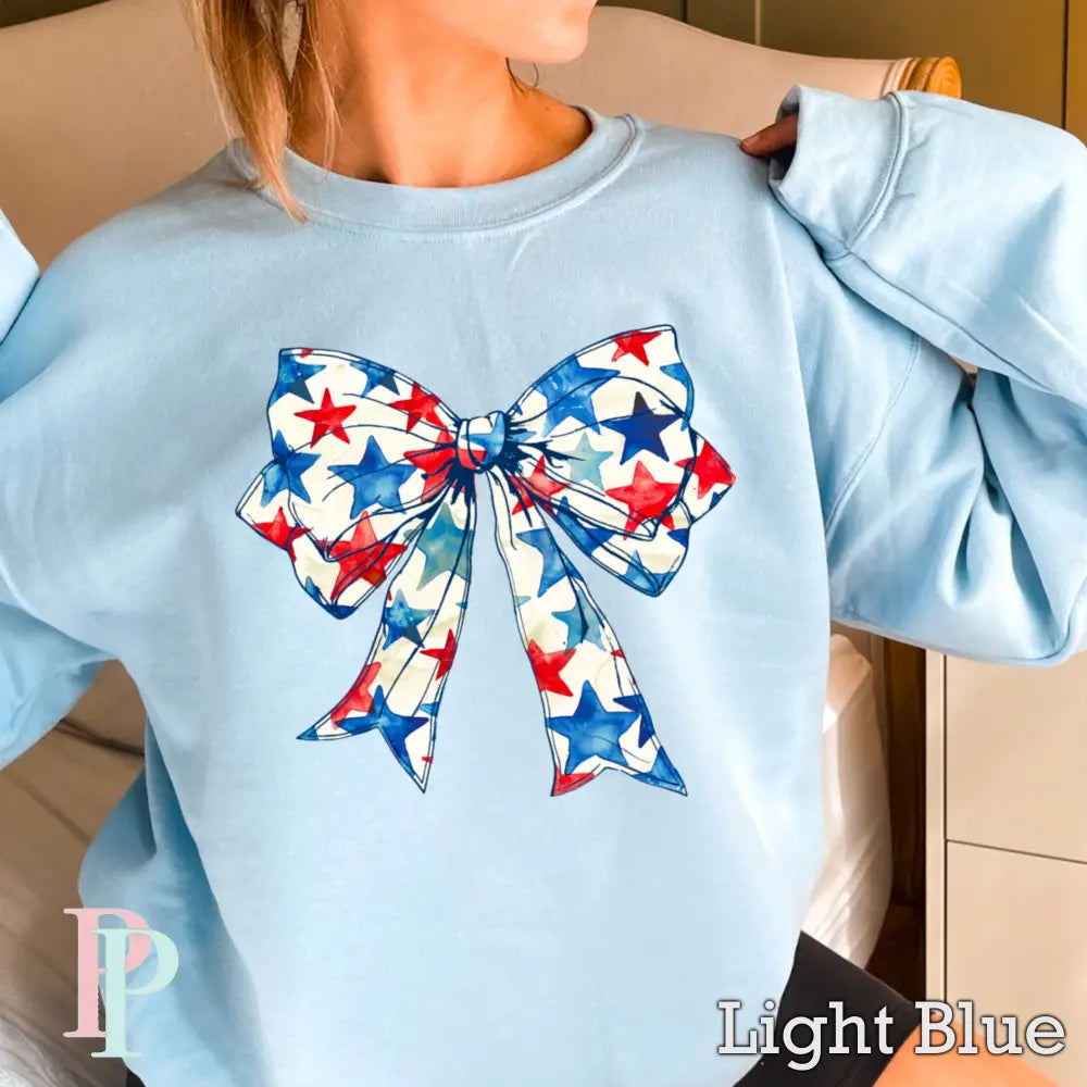 Patriotic Coquette Bow Crewneck Sweatshirt Light Blue / Small