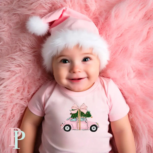 Pink Christmas Car Tea Towel / Infant DTF Transfer