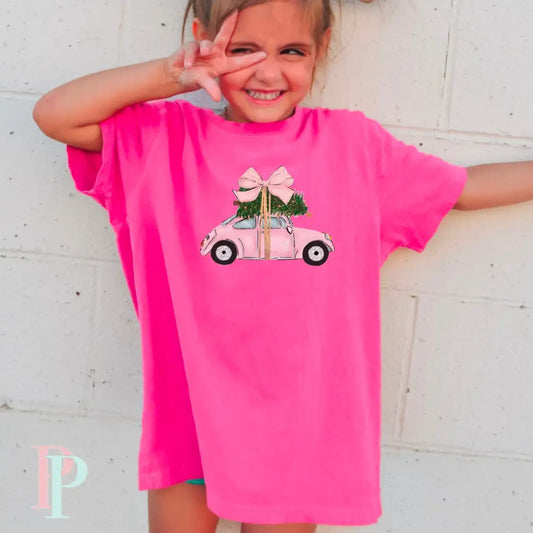 Pink Christmas Car Toddler/ Youth DTF Transfer